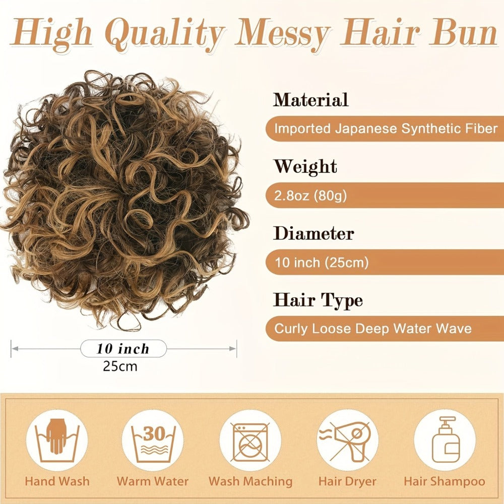 Drawstring Messy Bun Hair Extension 80g Curly Ponytail Voluminous Loose Bun Hairpiece for Women Thinning Hair Natural Look Black Brown Burgundy Ombre 10 Inch - product image 4