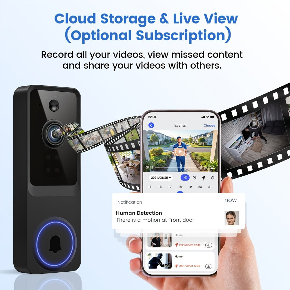 Wireless Video Doorbell Camera 1440P WiFi | AI Snapshot Night Vision Two-Way Intercom Rechargeable Battery | Photo Video Local Storage Smart Home Doorbell White Black - product image 12