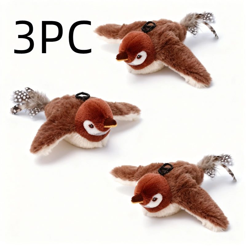 Flying Sparrow Cat Toy with Flapping Wings & Chirping Sound | USB Rechargeable Plush Bird Cat Toy, Touch-Start Interactive Feather Toy for Indoor Cats - product image 3
