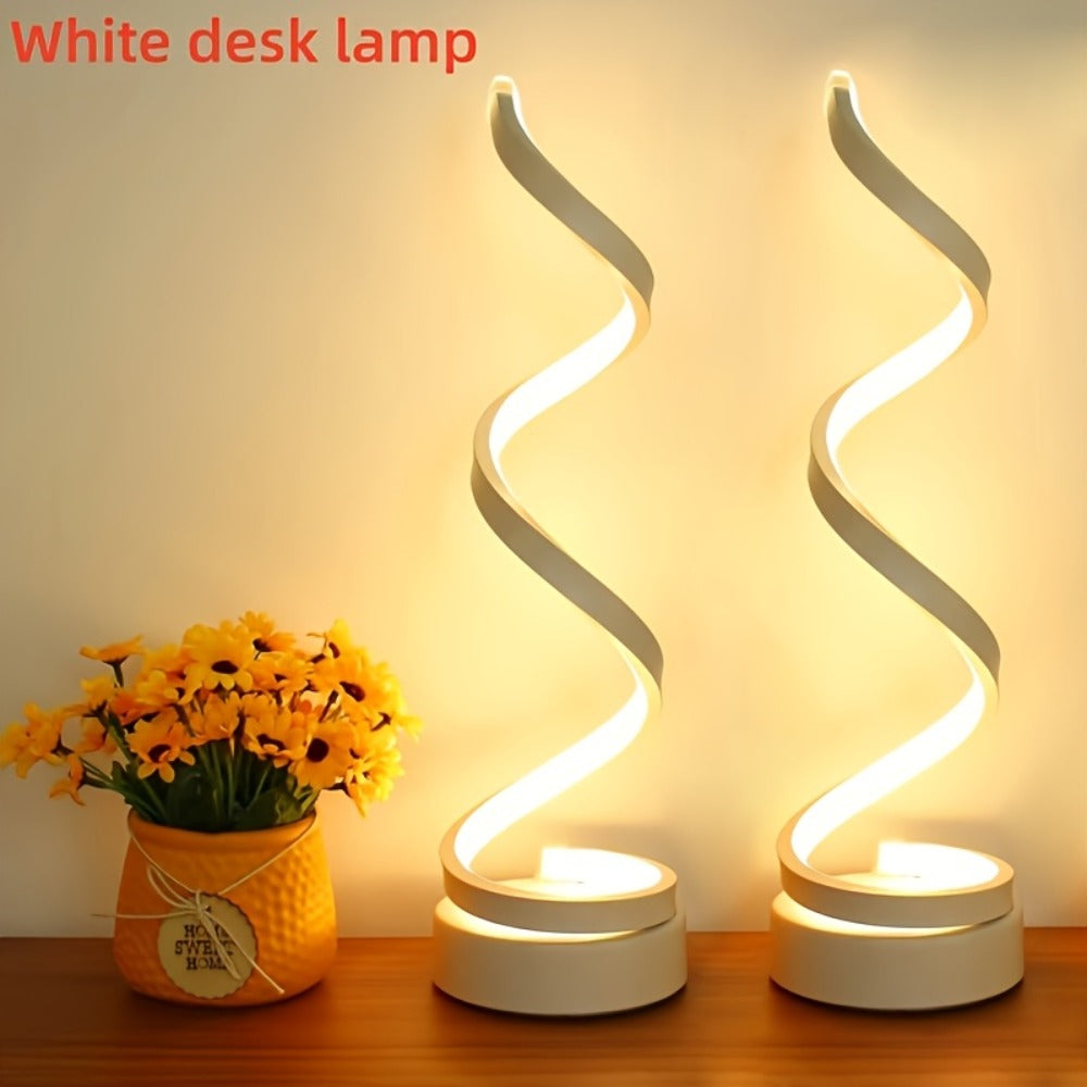 Dimmable Spiral Table Lamp with Touch Control & USB-C Charging Port, 3-Way Brightness Bedside Nightstand Lamp, Modern Minimalist LED Desk Lamp for Bedroom Living Room, Black & Whit - product image 8