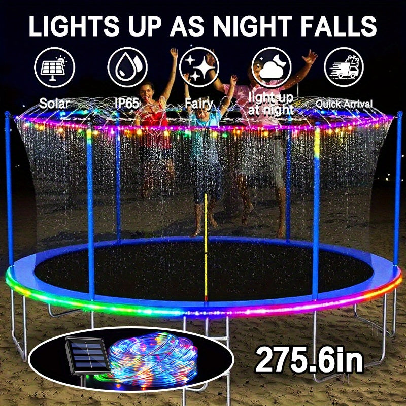 Solar LED Trampoline Lights 50 100 LEDs Colorful Rope Lights 8 Modes IP65 Waterproof Fits 8-16 Ft Trampolines Outdoor Safety Glow Night Light Kids Adults Multicolor White Blue for Patio & Backyard Use