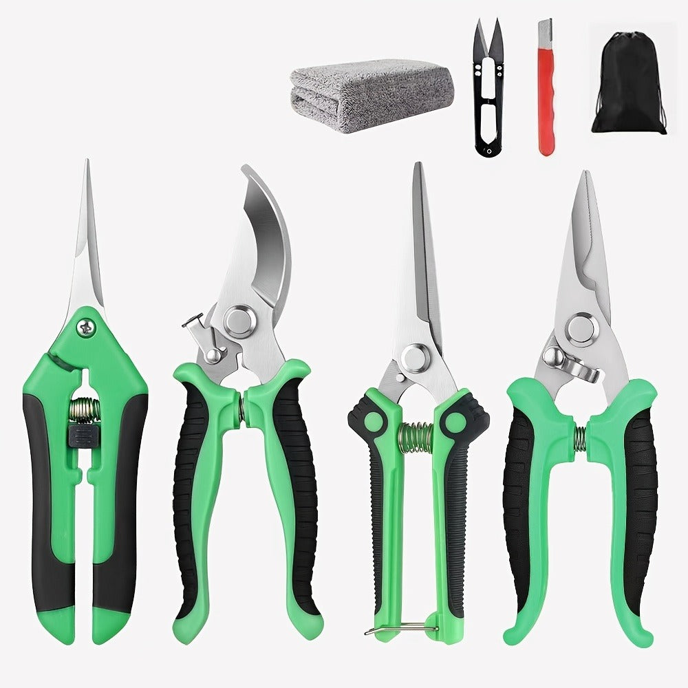 Gardening Pruning Tool Set 8 Piece Stainless Steel | Pruning Shears Scissors Pliers Ergonomic Handle with Wiping Cloth | Lawn Tree Garden Care Kit Orange Yellow Green - product image 7