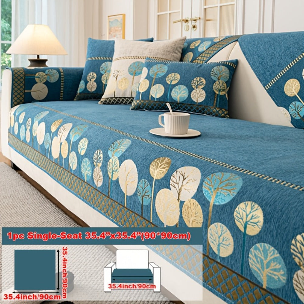 Sofa Couch Cover Light Luxury Geometric Embroidery 1pc - Knit Anti-Slip Four Seasons Universal Pet Friendly Furniture Protection Slipcover | Grey Blue White | Single 2-Seat Living  - product image 9