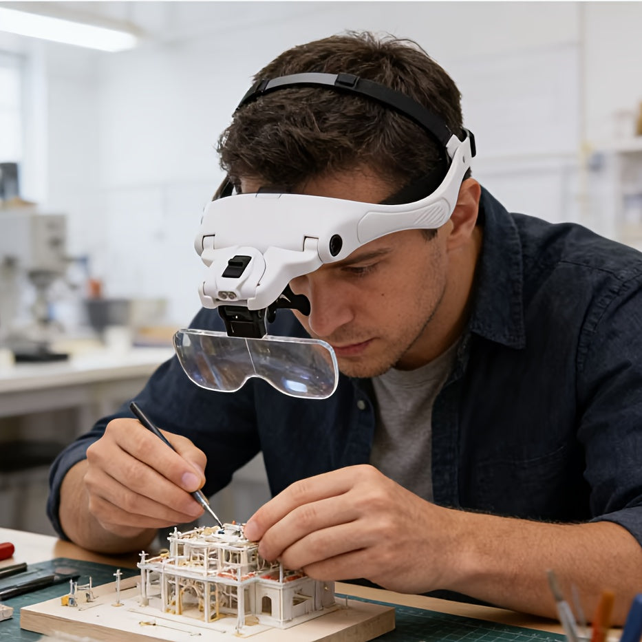 Head-mounted Magnifier with LED Illumination, Model Making Magnifier, Adjustable Headband, 5 Interchangeable Lenses 1.0X/ 1.5X/ 2.0X/ 2.5X/ 3.5X for Reading - product image 5