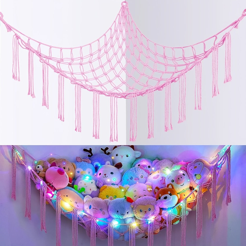 Stuffed Animal Storage Hammock with Lights Corner Hanging Toy Net Organizer for Nursery Bedroom Kids Room Decor Plush Toy Holder Christmas Halloween Easter Gift - product image 3