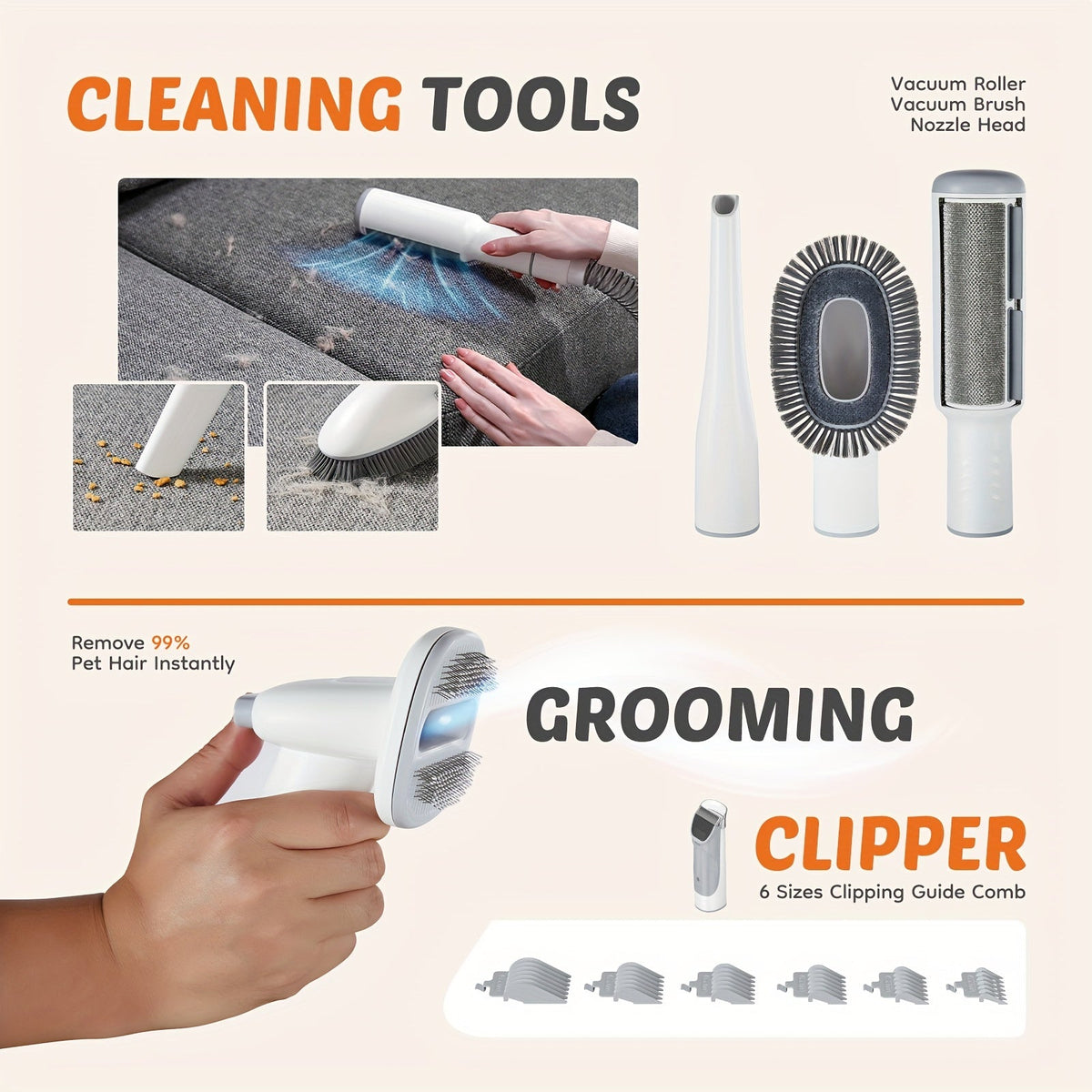 5-in-1 Grooming Kit for Dogs & Cats, 3 Suction Modes, Low-Noise, 5 Grooming Tools, Hair Clipper & Vacuum All-in-One – Pet Grooming Vacuum Cleaner with Cordless - product image 5