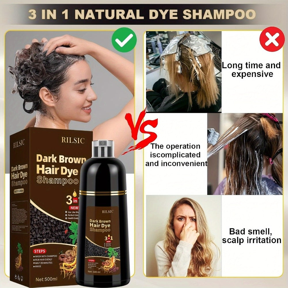 Grey Hair Dye Shampoo 3-in-1 Natural Plant-Based Herbal Formula — Non-Stick Scalp, Covers White Hair in Minutes, 500ml — Black, Dark Brown, Chestnut Brown for Men & Women - product image 13