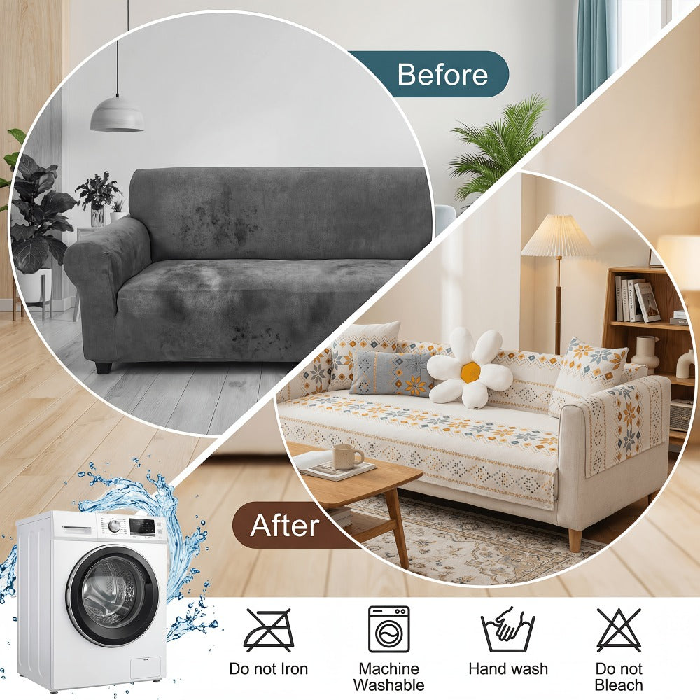 Chenille Sofa Cover Bohemian Style 1pc - Ethnic Pattern Anti-Slip Cat Scratch Resistant Skin-Friendly Couch Slipcover | 2 3 4 Seat Sizes White Green | Living Room Bedroom Office So - product image 11
