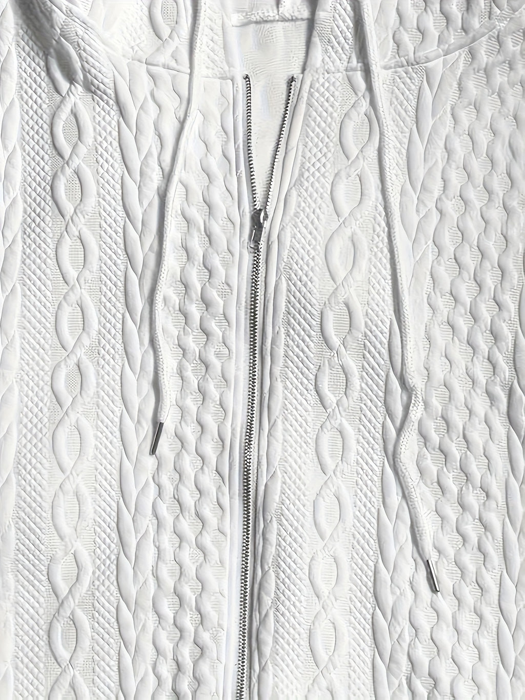 Ladies' Casual Solid Color Zipper Hooded Jacket With Pockets, Fashionable Long Sleeved Autumn and Winter Jacket, White Pilot Design, With Textured Details - product image 4