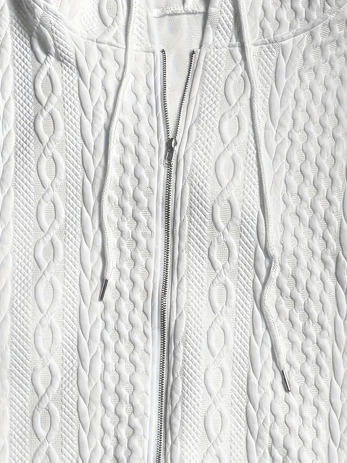 Ladies' Casual Solid Color Zipper Hooded Jacket With Pockets, Fashionable Long Sleeved Autumn and Winter Jacket, White Pilot Design, With Textured Details - product image 4
