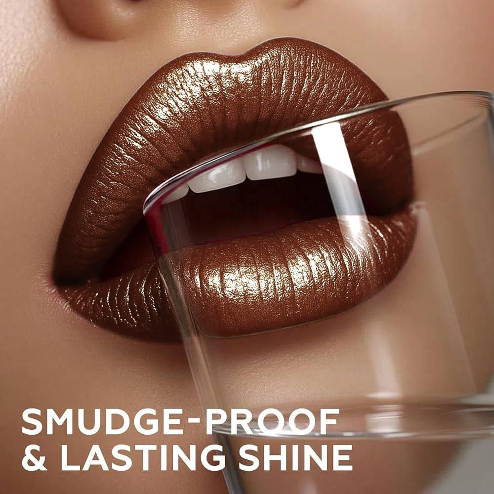 Golden Lipstick Set with Lip Liner Pencil 2 Piece — Brown Shimmer Lipstick and Nude Lip Liner, Viral Fall Makeup Kit Luxury Press Gold Lip Color for Women, Perfect Beauty Gift - product image 5