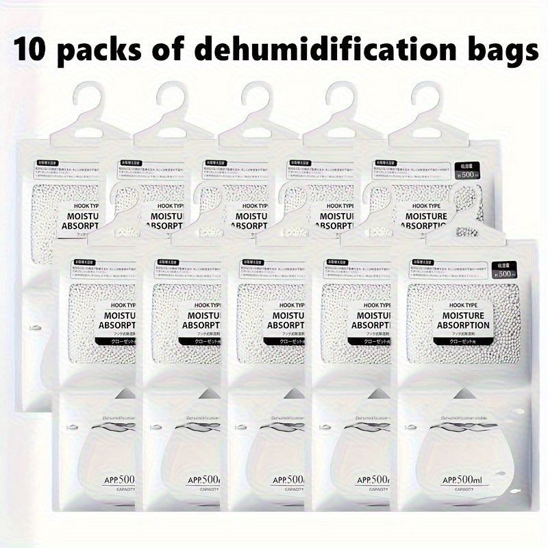 Hanging Moisture Absorber Bags 10-Pack, Dehumidifier Bags for Closet Wardrobe Bedroom Bathroom, High-Efficiency Moisture Proof Damp Absorbing Home Dehumidification - product image 10