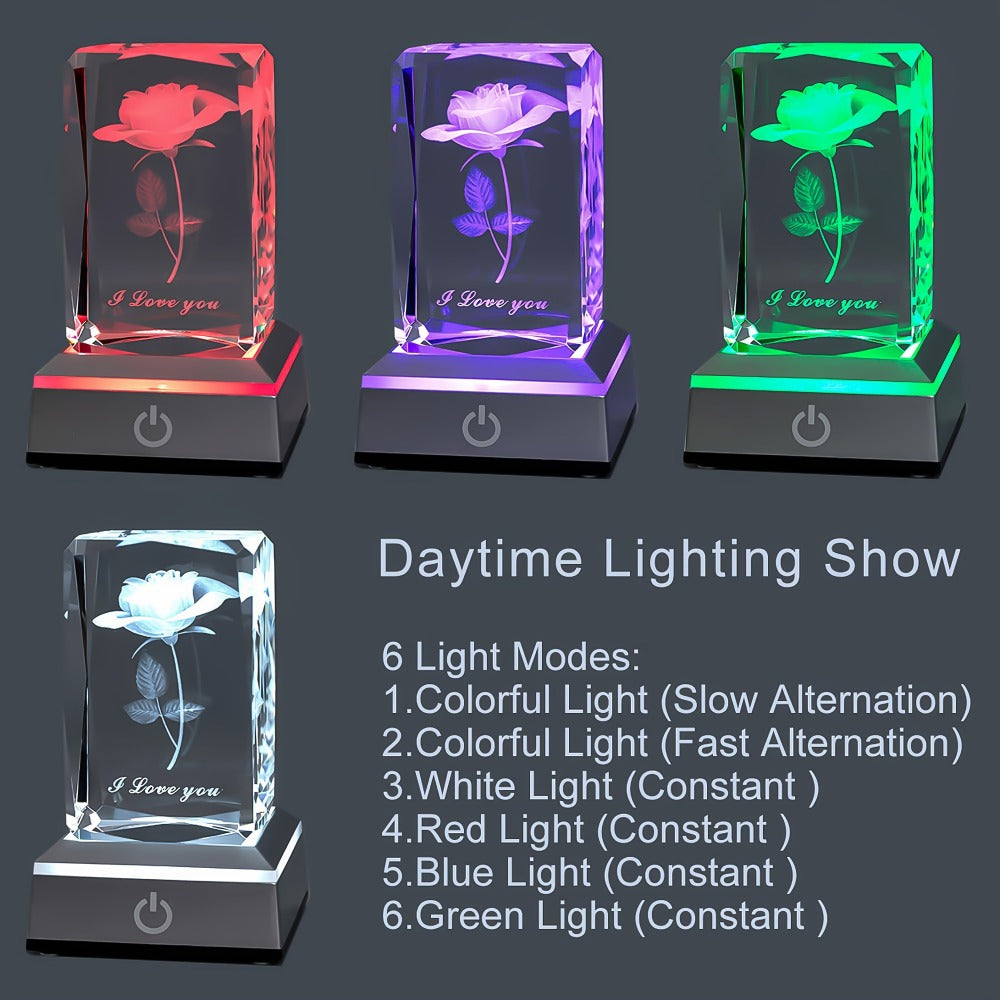 Rose Crystal LED Night Light – Colorful Floral LED Sign Lamp, Romantic Desk Light for Bedroom Vanity, Unique Gift for Girlfriend Wife Mom on Women's Day Anniversary Birthday (4 Sty - product image 4