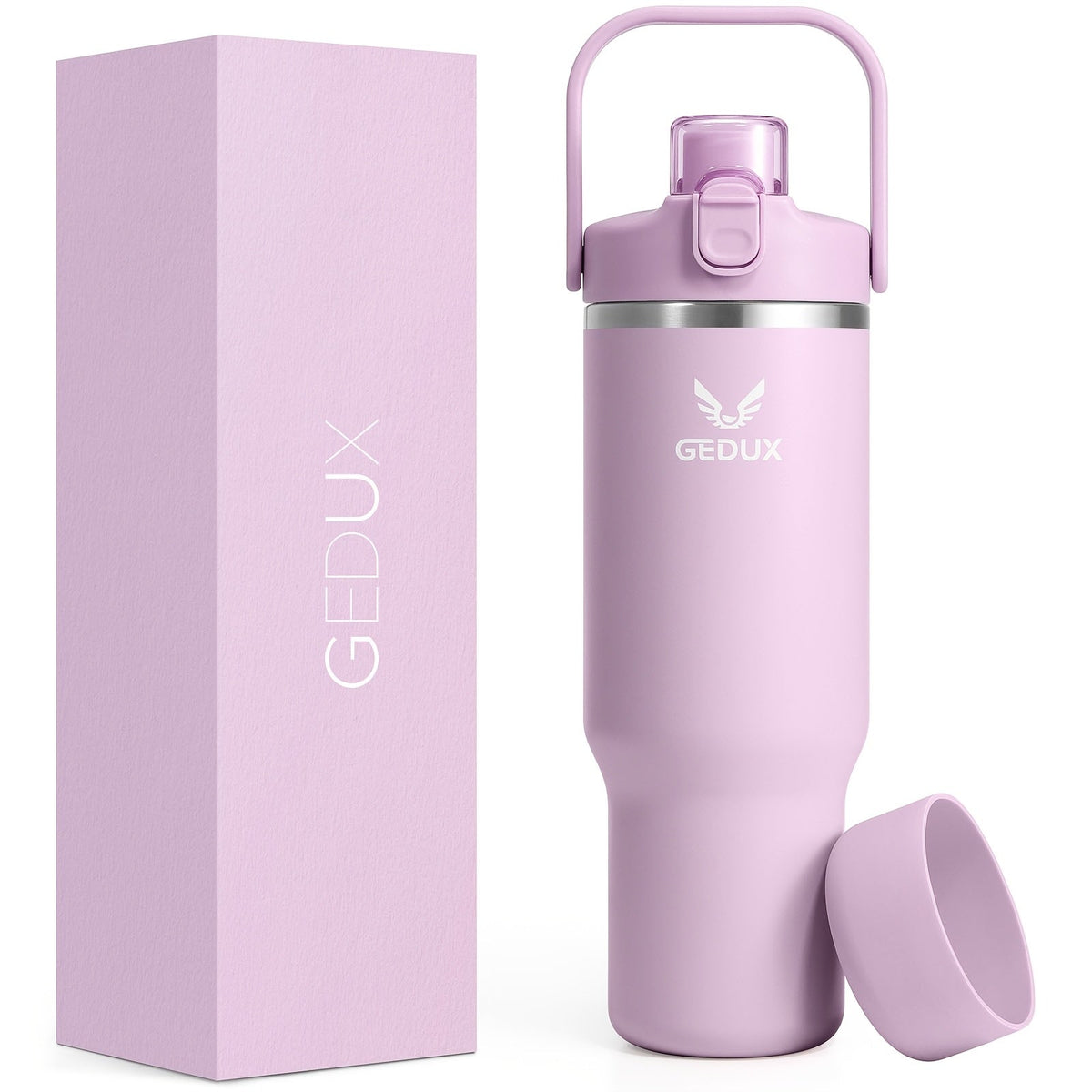 Vacuum Insulated Tumbler 32oz Stainless Steel with Handle Straw 2-in-1 Lid Chug Straw Lid Silicone Boot Matte Finish Keeps Drinks Cold Hot for Travel Gym Outdoor for Kitchen & Dining