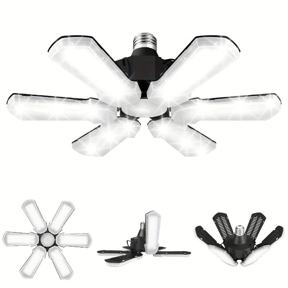 LED Garage Lights 25000LM Deformable – 250W Equivalent E26/E27 Screw-In Ceiling Shop Light with 6+1 / 8+1 Adjustable Panels for Garage, Basement, Attic & Warehouse (1, 2 or 4-Pack) - product image 7