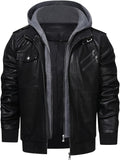 Men's High Quality Windproof PU Motorcycle Bomber Jacket with Removable Hood & Belted Hoodie Suitable for Riding, Winter, Spring, Fall - -Tear Windproof Bomber - product image