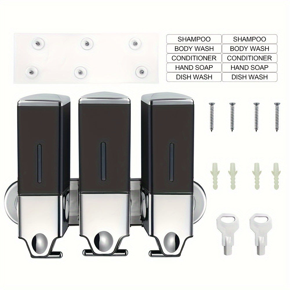 Wall Mounted Soap Dispenser Set 3-Pack No Drill 16.91oz Shampoo Shower Gel Conditioner Dispenser for Bathroom Kitchen - product image 14