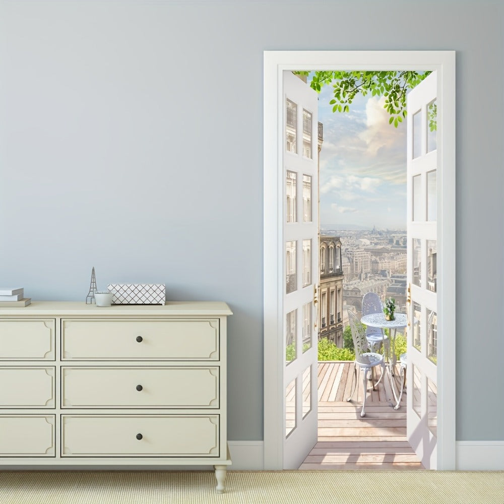 Door Sticker Balcony Scenery Wall Mural – Removable Waterproof Peel & Stick Large Wall Art for Bedroom & Living Room, Faux Window View Home Decor, 35.43 x 78.74 Inches - product image 5