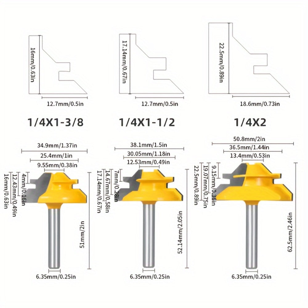 Locking Miter Router Bit Set 3 Piece 45 Degree 1/4 Inch Shank Carbide Woodworking Joinery Box Joint Corner Bits for Router Table - product image 4