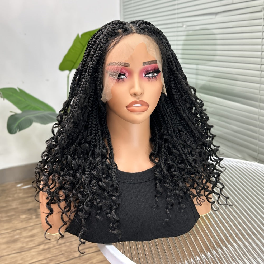 Goddess Braided Wig Knotless Bohemian Square Braid Full Lace Curly Wave 14-16 Inch Black Burgundy Brown Natural Hairline Protective Style Synthetic Wig for Women - product image 3