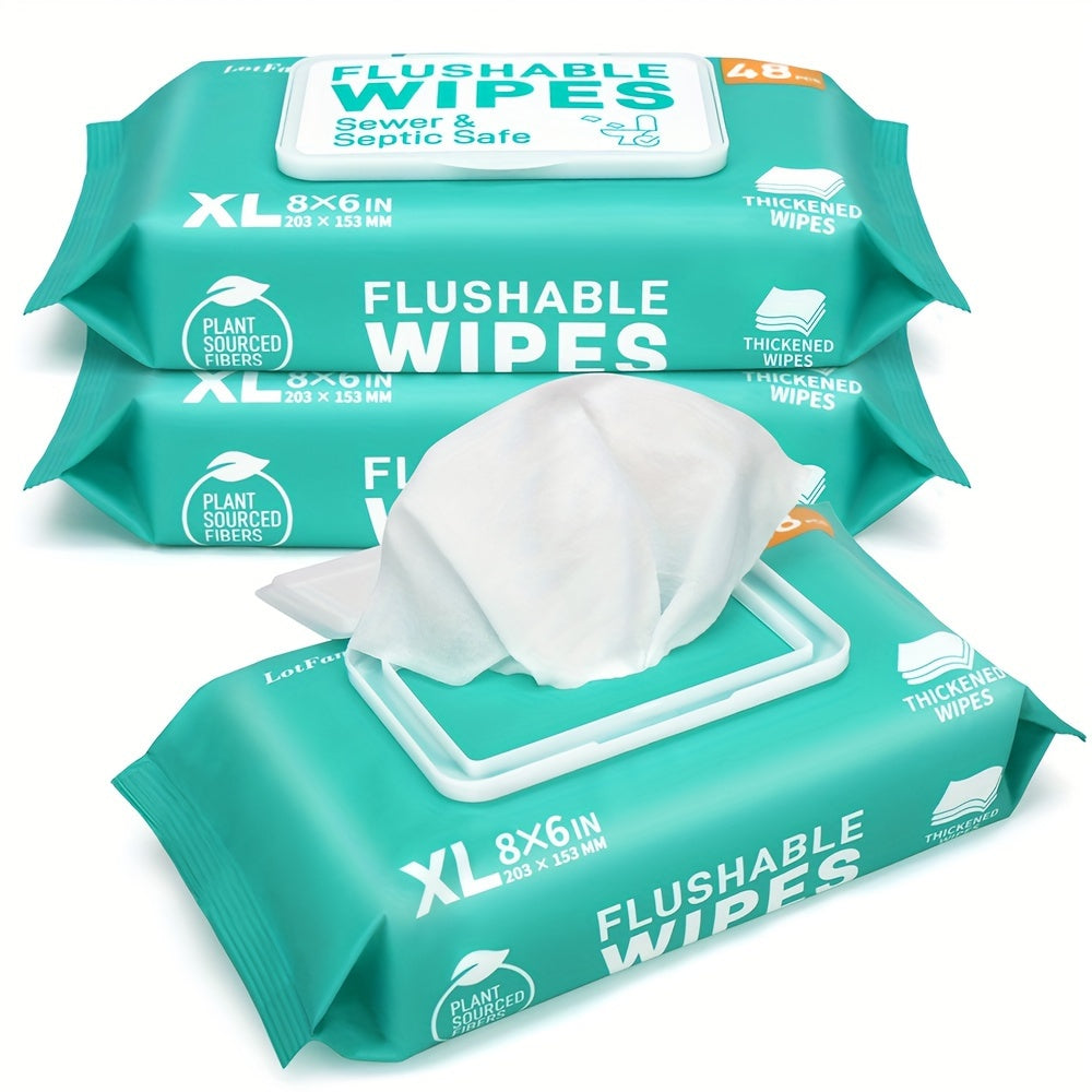 Lotfancy Extra Large Flushable Wet Wipes, Thickened Butt Wipes, 6 Packs X 48 Ct, 144/288 Wipes, Septic and Sewer Safe, Quick-Dispersing, No Alcohol - product image 3