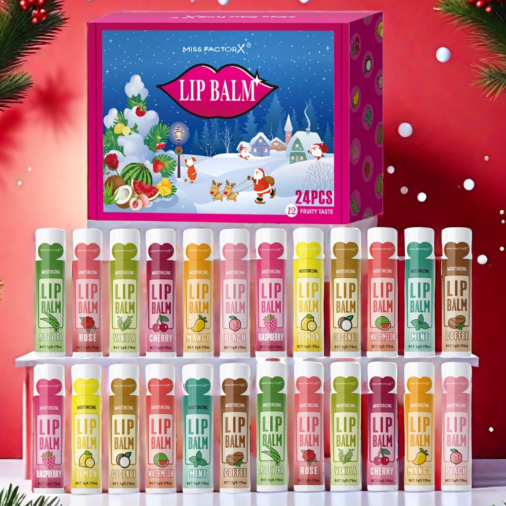 Lip Balm Set 24 Pcs Christmas Gift Box — Plant Fragrance Long-Lasting Moisturizing & Brightening Lip Color for Men & Women, Holiday Stocking Stuffer & New Year Party Favor Gift - product image 2