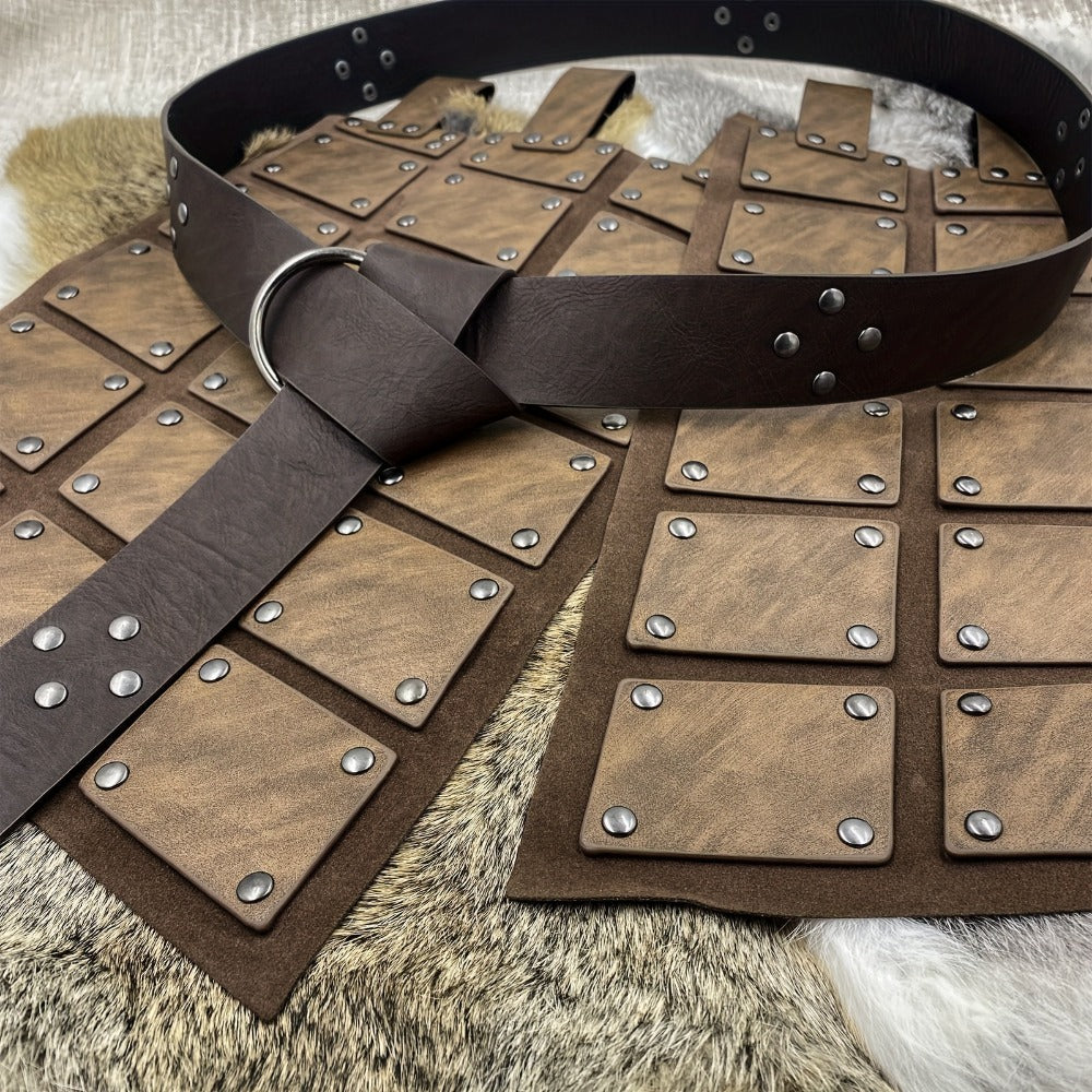 Embossed PU Faux Leather Waist Armor, Nordic Medieval Warrior Costume for Halloween LARP Cosplay Renaissance Fair, Dark Brown & Black – Viking Skirt Armor with - product image 4