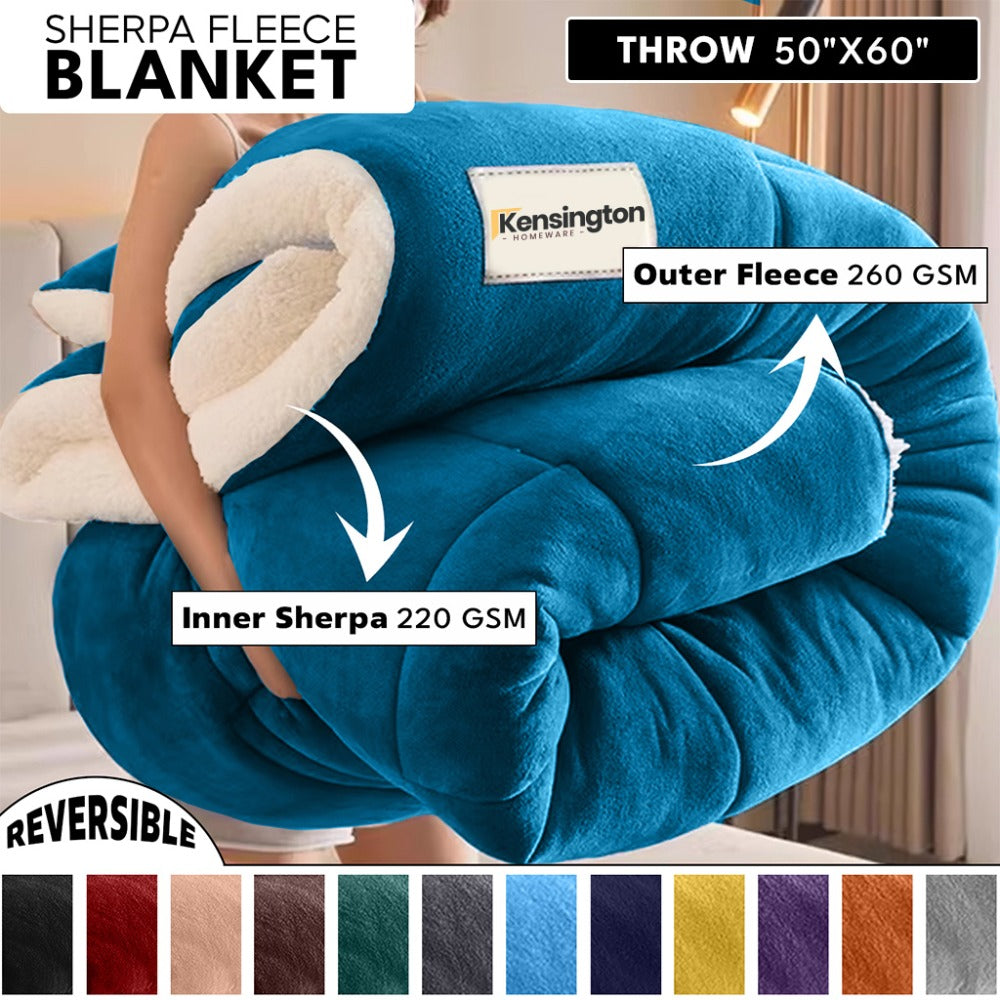 480GSM Sherpa Fleece Blanket – Double-Sided Heavy Warm Throw for Couch, Bed & Travel, Reversible All Season, 13 Colors, 3 Sizes - product image 46