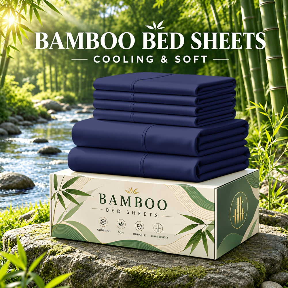 6 pcs Deep Pocket Cooling Bamboo Sheet Set, Luxurious and Ultra-Soft, Breathable, 16 Inch Extra Deep Pocket, Twin, Full, Queen, King, Multiple Colors to Choose - product image