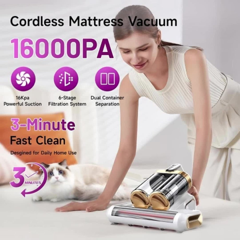 Mattress Vacuum Cleaner Handheld Bed Cleaner – 16KPa Strong Suction with UVC Light & Hot Air Heating, Deep Clean for Pillows, Sofa, Crib & Pet Hair, Double Cup Design, White or Pur - product image 12