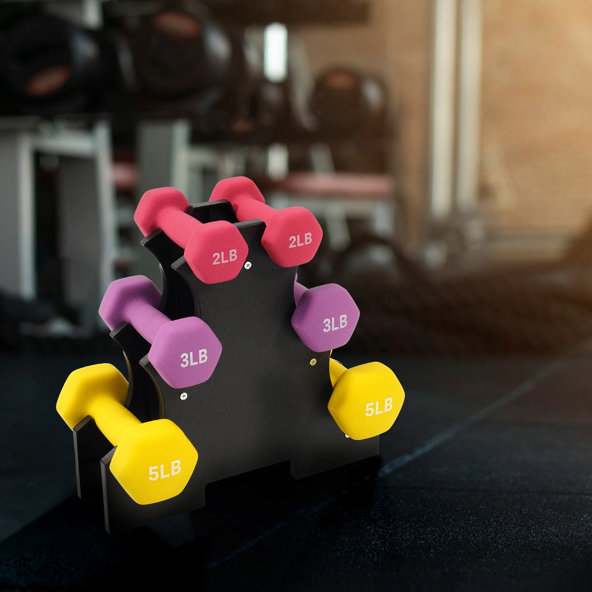 Neoprene Dumbbell Set with Stand | Color-Coded Non-Slip Grip | Hex Hand Weights for Home Gym Strength Training, Workout & Fitness | 20LB Set or 32LB 3-Pair Set - product image 4