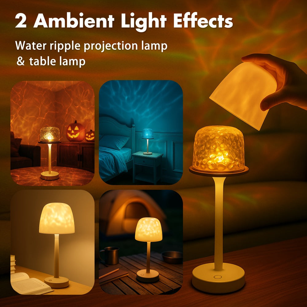 Ocean Wave LED Projector Lamp – 16 Color Rechargeable Cordless Night Light with Remote, Water Ripple Atmosphere Lamp for Bathroom Bedroom, Portable Table Lamp, RGB & Wood Base Opti - product image 8