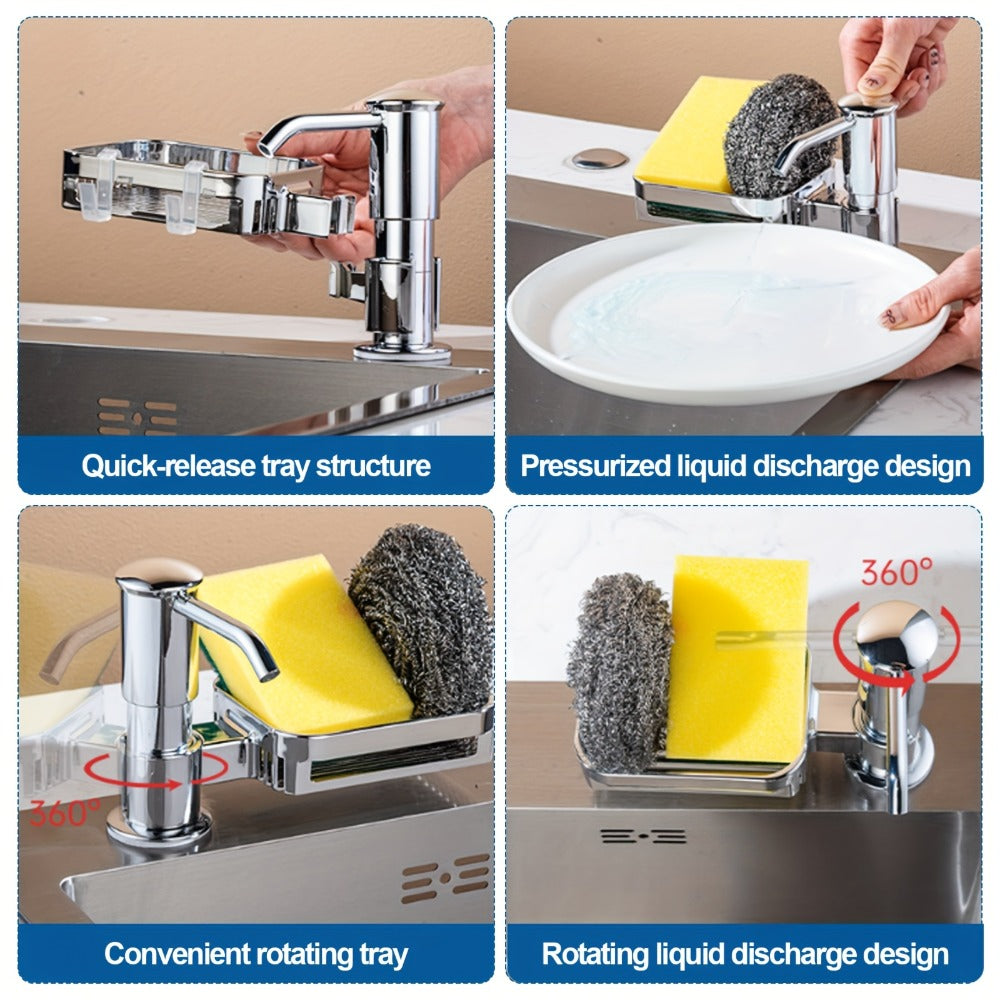 Kitchen Soap Dispenser Set with Sponge Holder & 39" Extension Tube, 360° Rotating Pump, No-Drill DIY Install for Kitchen Sink Bathroom Counter & Laundry Room, Fits 24-40mm Countert - product image 5