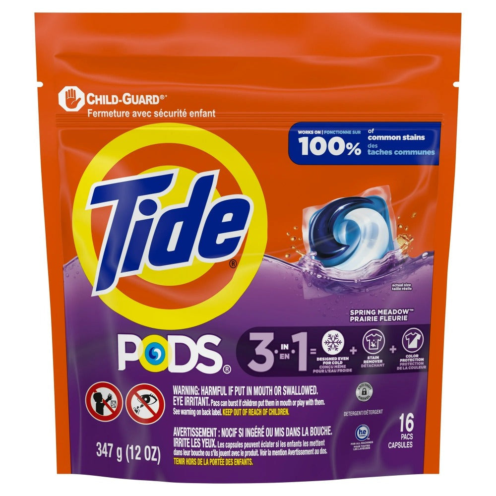Tide PODS Liquid Laundry Detergent Packs Spring Meadow Scent 16 Count Pre-Measured Pods Stain Remover HE Compatible Top Load Front Load Washing Machine - product image 9