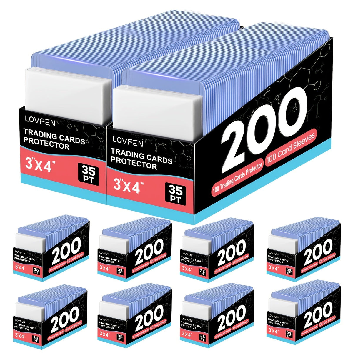 100/200/500/2000 Count Regular Top Loading Card Holders for Baseball Football Sports Trading Cards | Card Toploads & Sleeves 3x4 Hard Plastic Combo