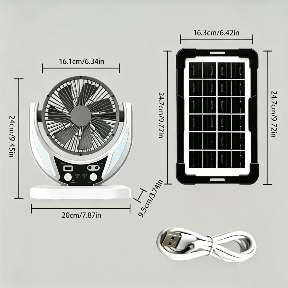 Solar Fan Portable Camping Fan with Solar Panel and USB Charging Adjustable Speed and Angle Phone Charging Function Emergency Power Outage Outdoor Travel Fan - product image 2