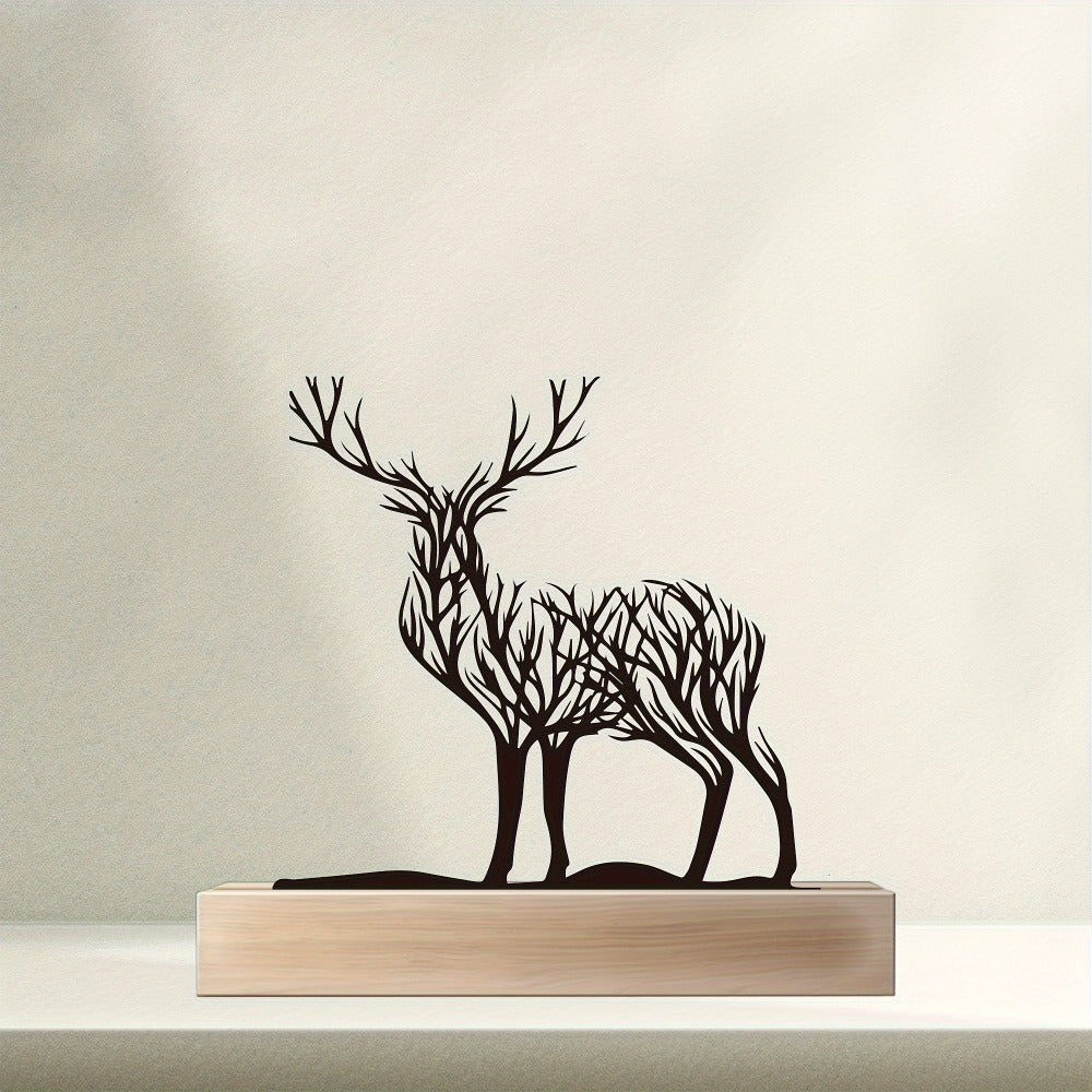 Tabletop Deer Branches Decoration with Wood Base - Iron Metal Antler Desk Sculpture for Living Room Bookshelf TV Cabinet Wine Cabinet Office Desk, Halloween Christmas New Year Home - product image 7