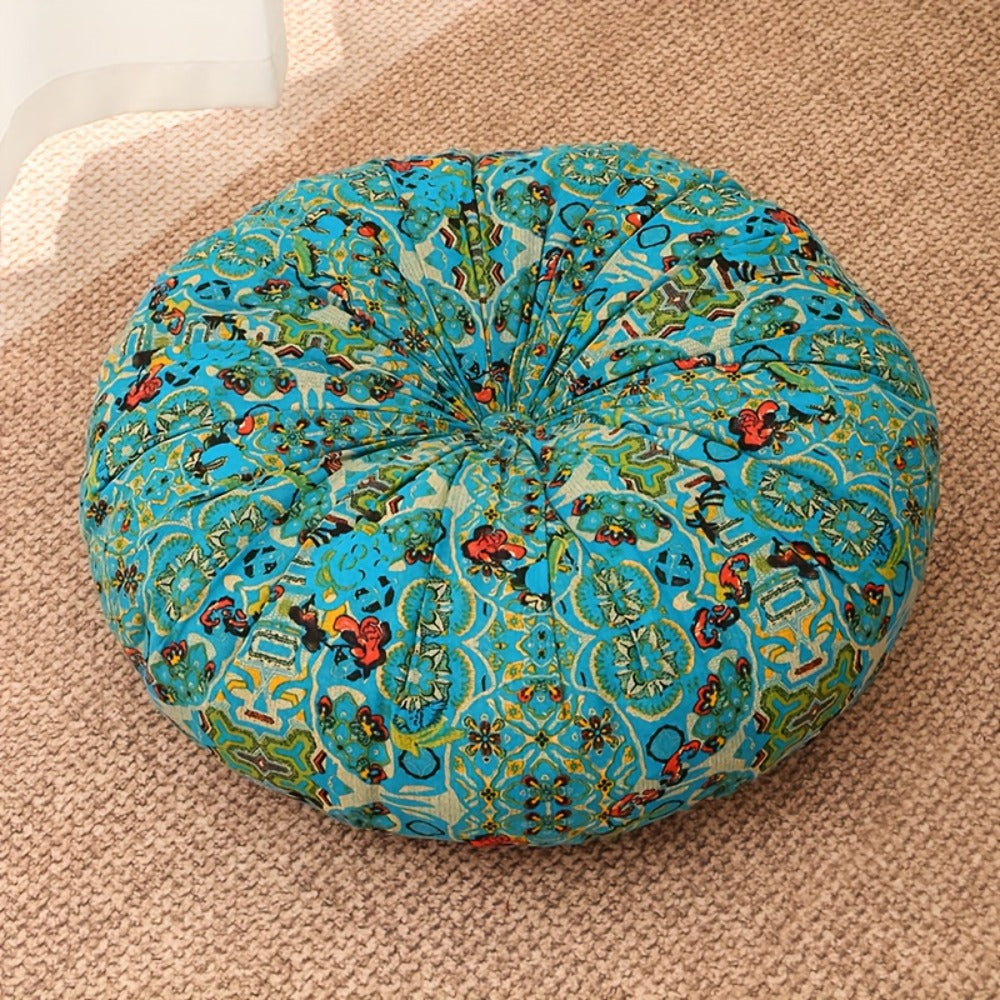Floor Pillow Round Bohemian Thick Cushion Vintage Floral Pattern Boho Meditation Seat Pad Fade Resistant Cotton Filled Decorative Pouf for Living Room Bedroom All Seasons - product image 3