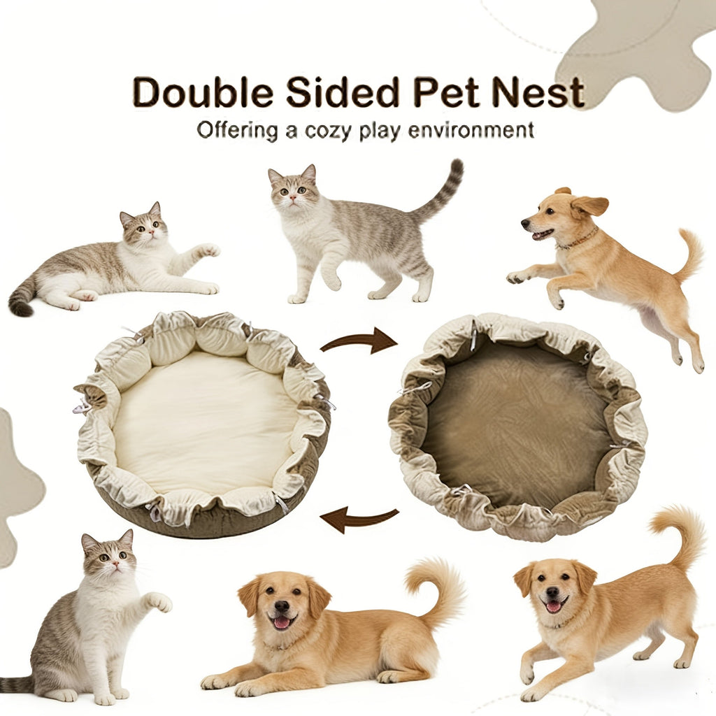 Thick Plush Convertible Ball Pit Tummy Time Mat Floor Cushion for Cats Dogs, Collapsible Pet Activity Gym Pad, Multiple Colors Available | 5-in-1 Pet Play Mat & Bed with 6 Toys