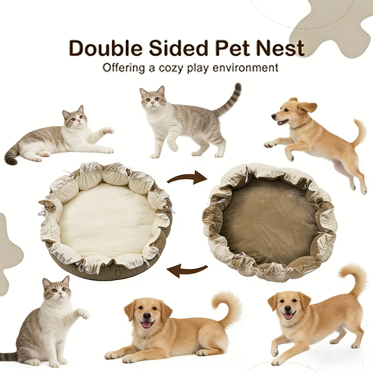 Thick Plush Convertible Ball Pit Tummy Time Mat Floor Cushion for Cats Dogs, Collapsible Pet Activity Gym Pad, Multiple Colors Available | 5-in-1 Pet Play Mat & Bed with 6 Toys
