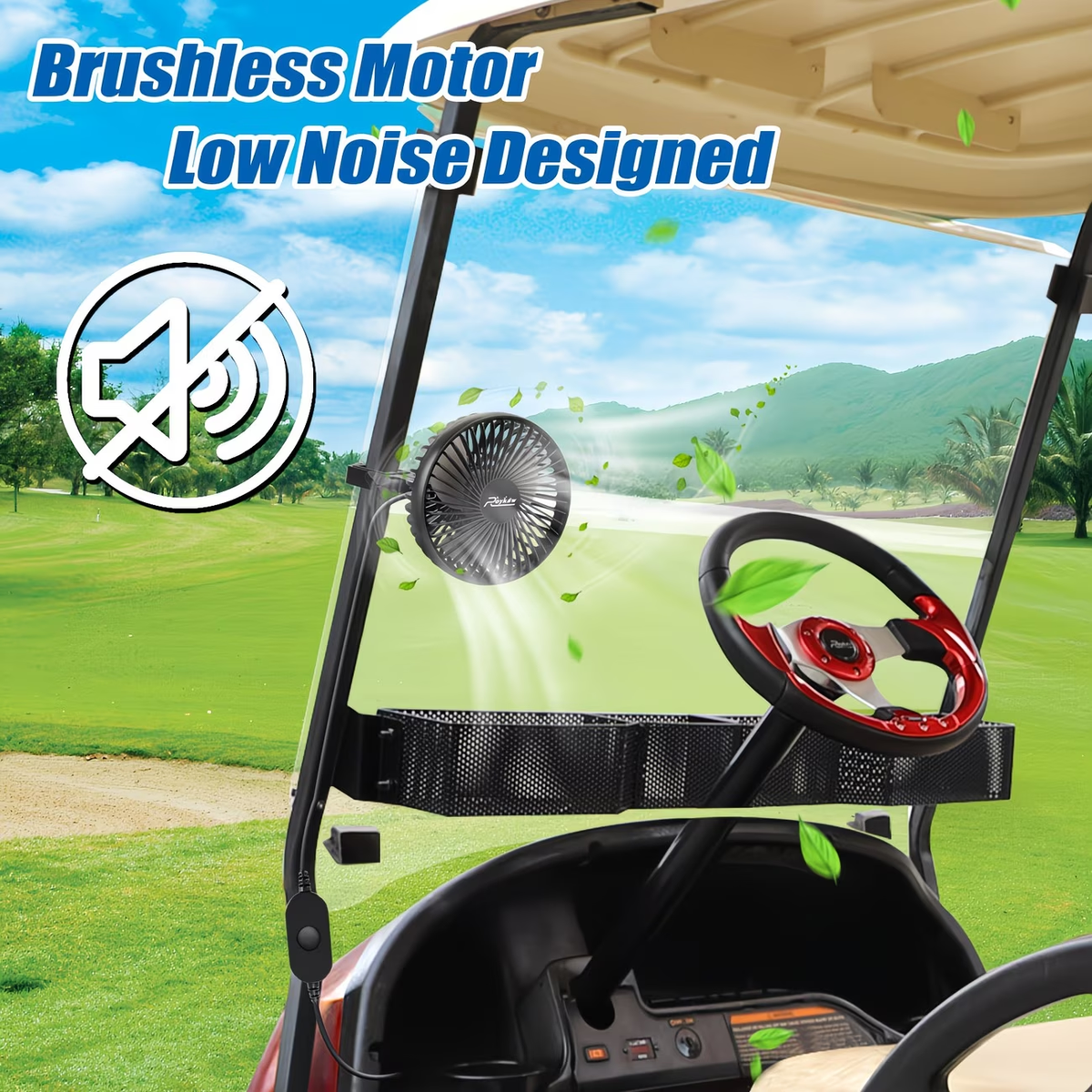 10400mAh Rechargeable, 48H Runtime, 360° Adjustable Head, 3-Speed Remote Control, USB & Type-C, Fits All Square Tube Frames, for Golf, Camping & Fishing | Portable Battery Golf Cart Fan with LED Lantern