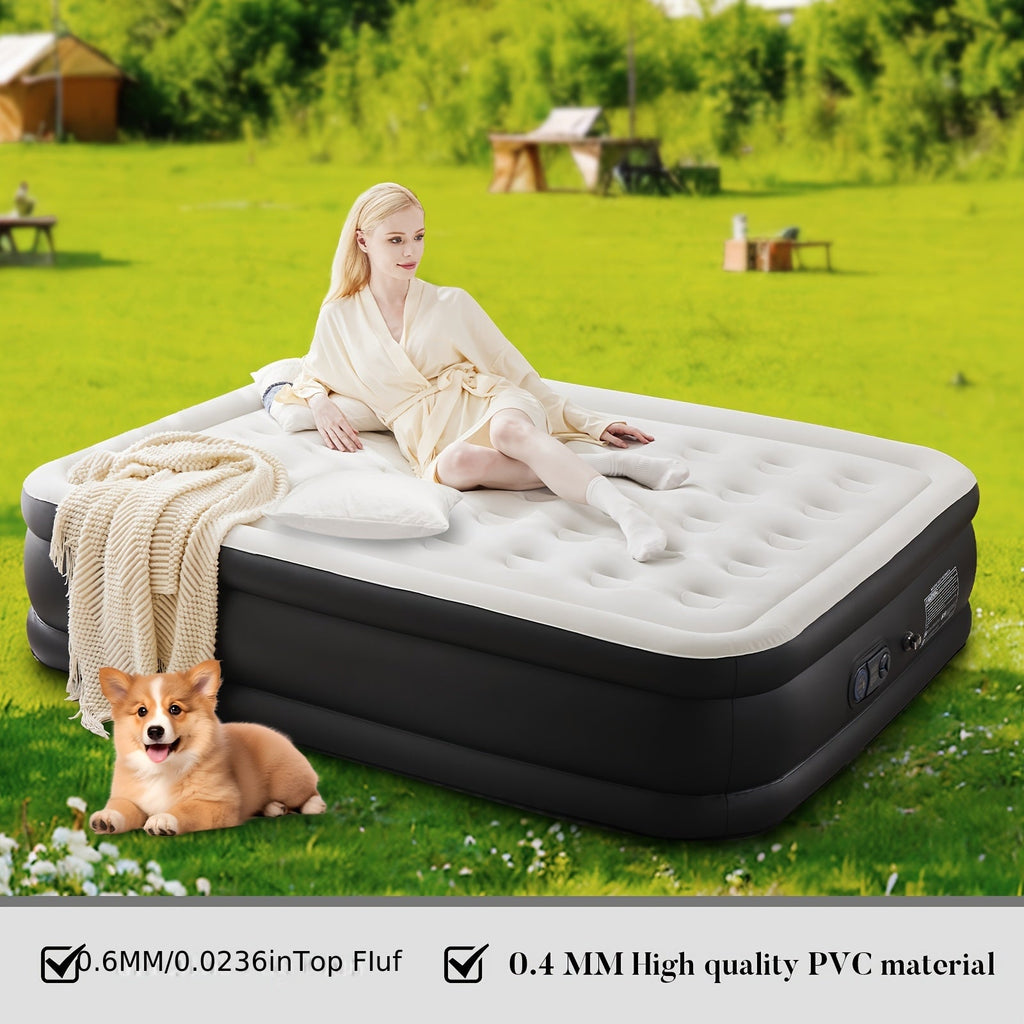 660 LBS Capacity Double Height Blow-Up Airbed with Non-Slip Bottom, Twin & Queen Sizes for Camping, Home & Guest Use | Inflatable Air Mattress with Built-In Pump 16"/18"/21" Thick