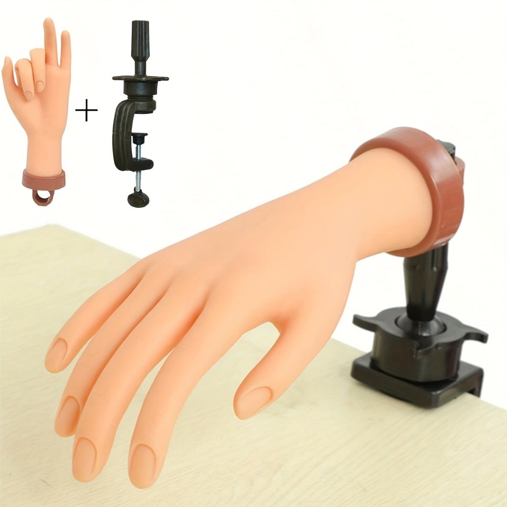 Silicone Nail Practice Hand Model with Desktop Stand - Flexible Realistic Fake Hand for Nail Art Training, Beginner Practice Glove Set for Nail Tech Students Home Salon - product image