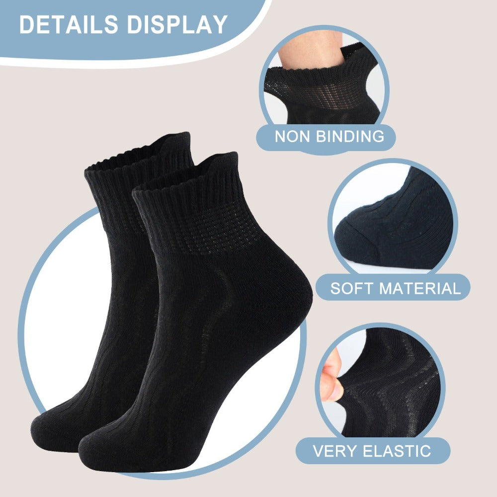 Diabetic Socks for Men & Women, 12 Pairs Non-Binding Wide Top Ankle Socks with Extra Cushioned Sole, Seamless Toe, Soft Cotton Comfort Socks for Sensitive Feet, Black & White - product image 12