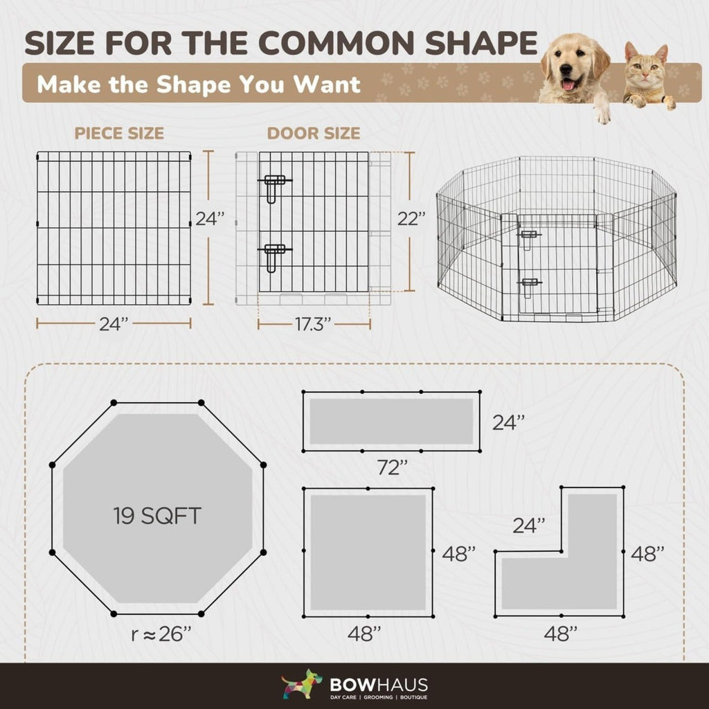 Dog Playpen 8 Panel Foldable Metal Pet Fence with Gate | Rugged Indoor Outdoor Exercise Pen for Small Dogs & Animals | 24 Inch | Multiple Configurations - product image 2