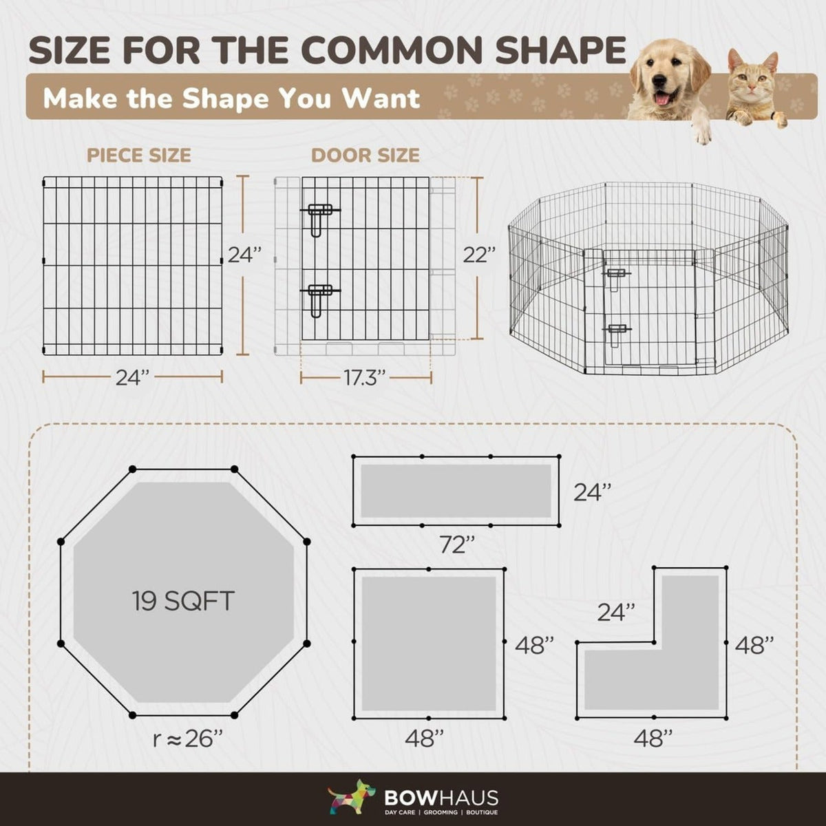 Dog Playpen 8 Panel Foldable Metal Pet Fence with Gate | Rugged Indoor Outdoor Exercise Pen for Small Dogs & Animals | 24 Inch | Multiple Configurations - product image 2