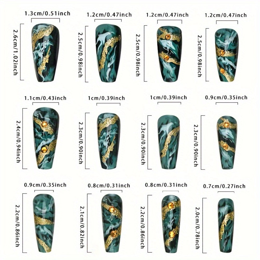 Coffin Nails 144 Pieces 6 Packs Medium Blue Marble Sequins Glossy Press On Nails – Full Cover Acrylic Fake Nails with Nail Glue Included Nude & Blue False Nails for Women Girls - product image 3