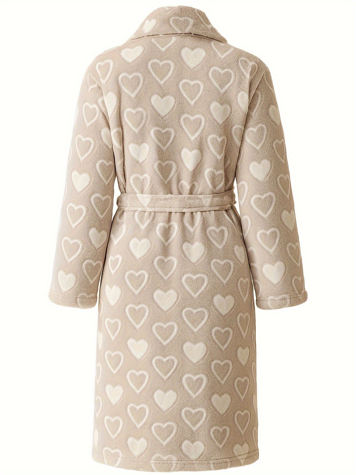 Women's Loose, Warm and Comfortable Home Wear Sleepwear With Offset Printing Heart Pattern For Autumn and Winter, New Flannel Nightgown Belt, Double-sided - product image 4