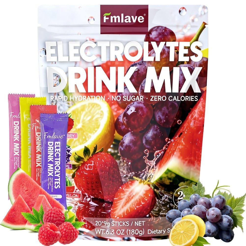 Electrolyte Drink Mix Powder - Zero Sugar, Zero Calorie Rapid Hydration with Vitamins C, B6 & B12 - 20 Single-Serving Sticks for Workouts, Travel & Daily Use - product image