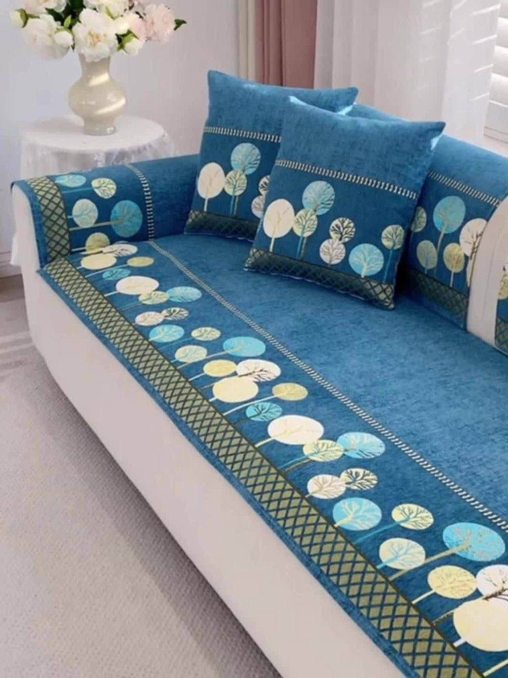 Sofa Couch Cover Light Luxury Geometric Embroidery 1pc - Knit Anti-Slip Four Seasons Universal Pet Friendly Furniture Protection Slipcover | Grey Blue White | Single 2-Seat Living  - product image 20